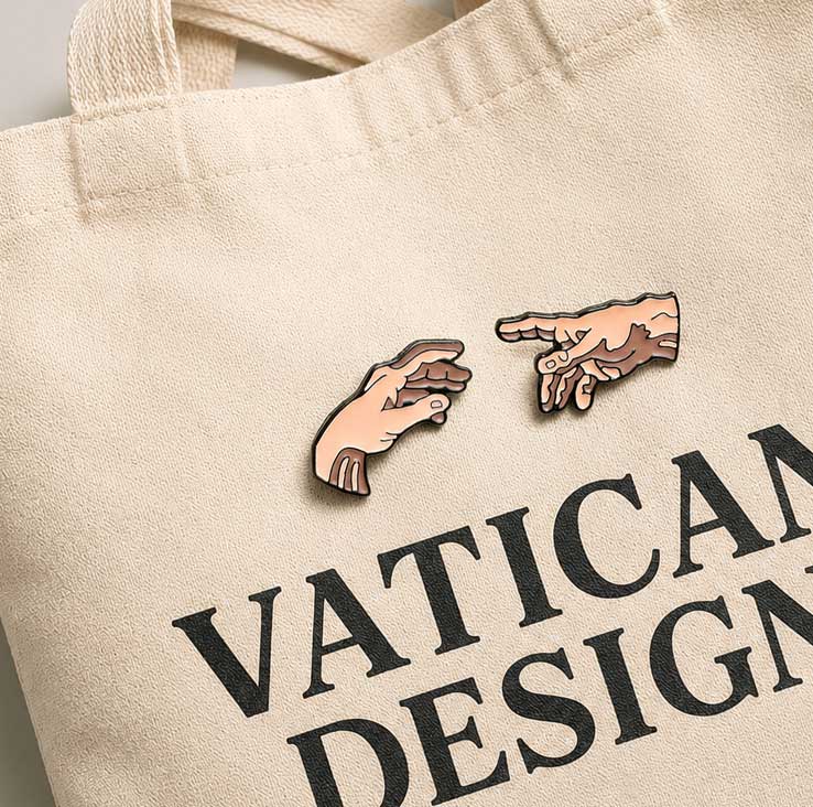 michelangelo hands pins tote bag souvenir from vatican city / sistine chapel
